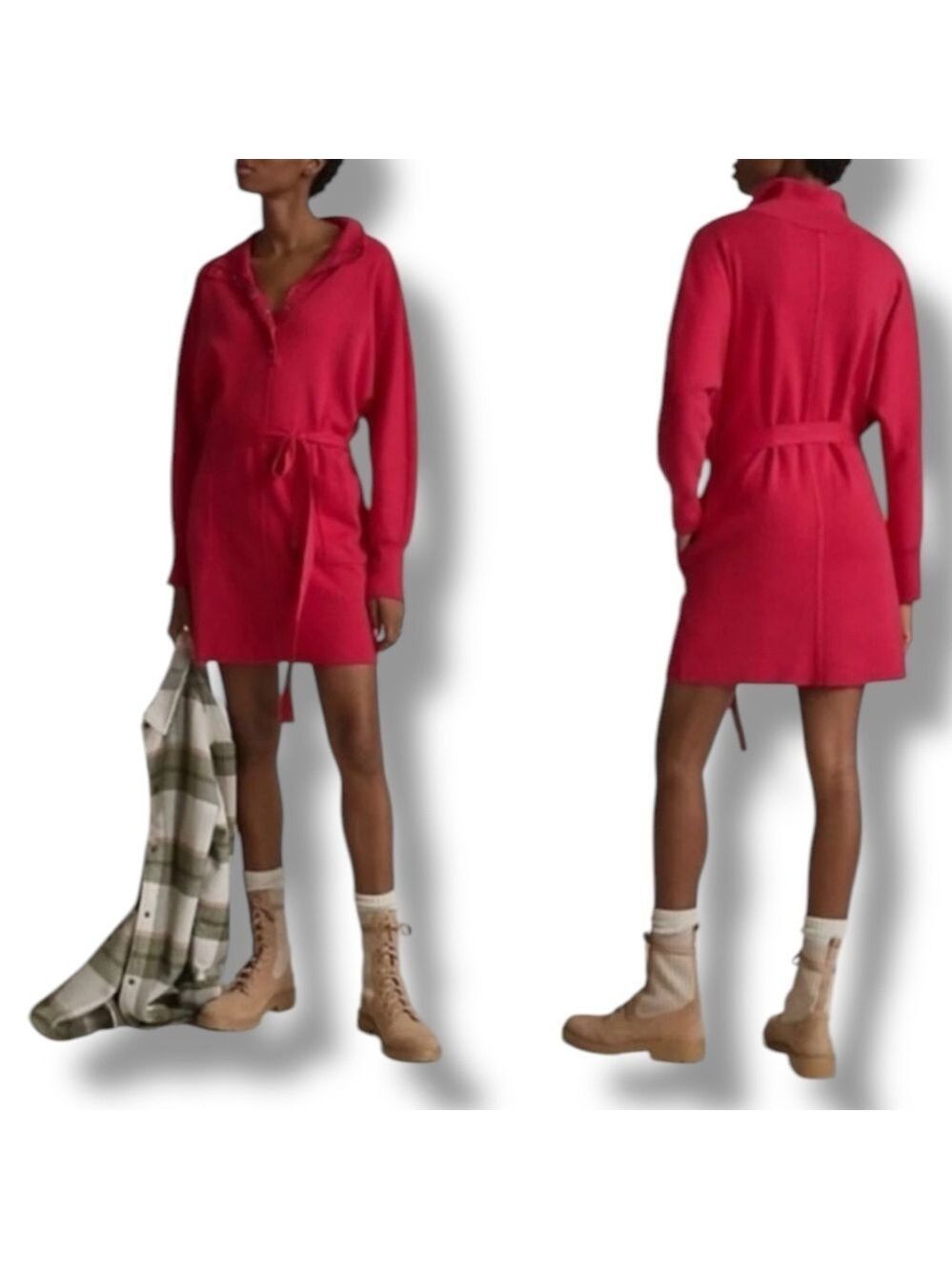 Anthropologie Daily Practice Pink Belted Oversized Sweater Dress Small